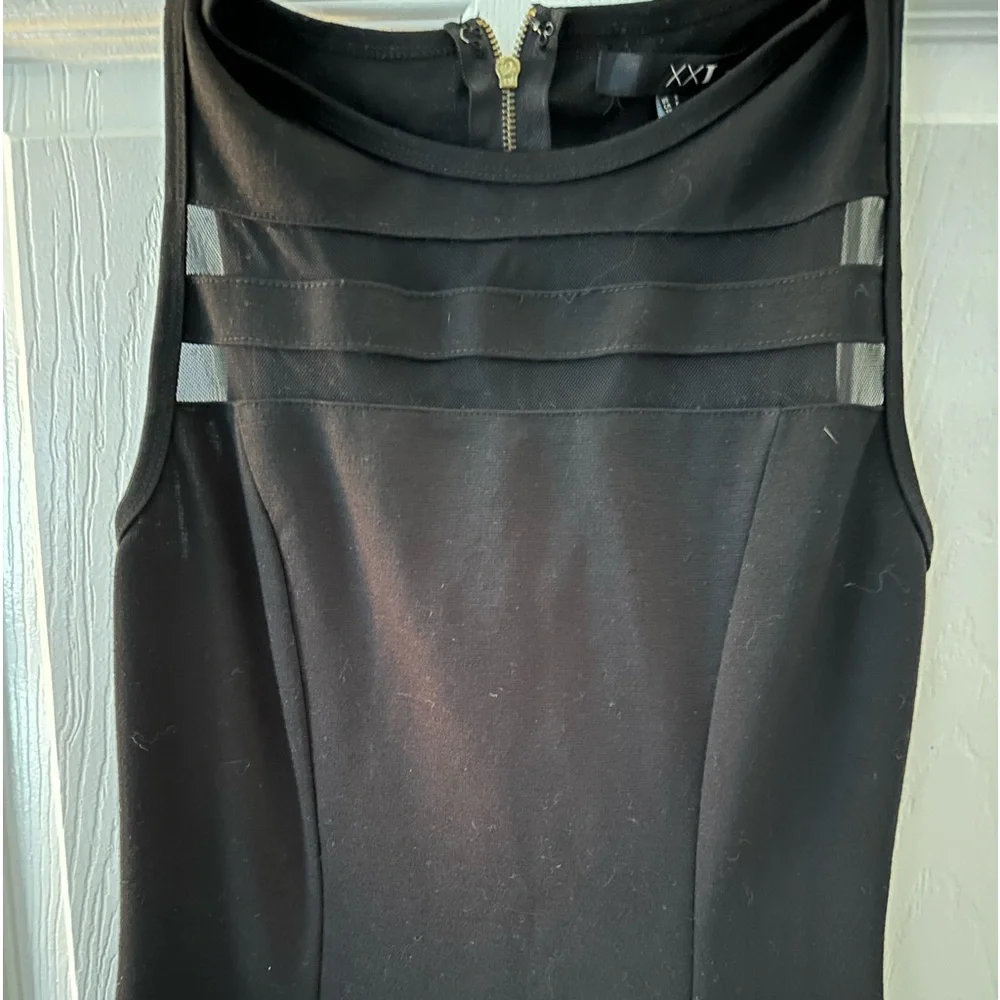 Black mini dress with mesh sheer striping junior sizing - Picture 5 of 8